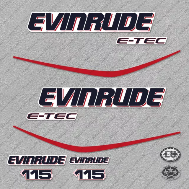 Evinrude 115 hp ETEC 2007-2008 White Cowl outboard engine decals sticker set
