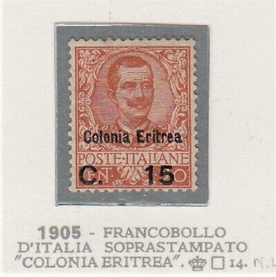 SU 20C COLONIE ERITREA 1905 15C ** CENTRATO 