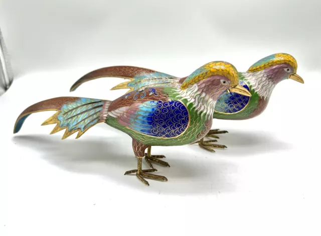 Pair of Early 20th Century Chinese Cloisonne Enamel Bird Figures