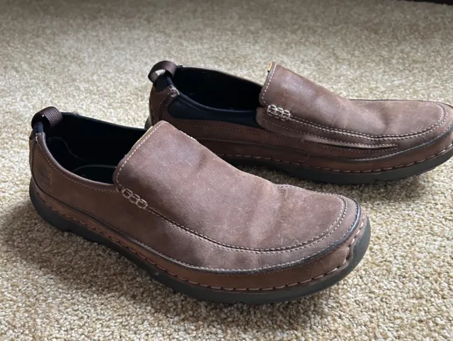 TIMBERLAND SHOES MENS Brown Leather Slip On Loafers Smart Comfort ...