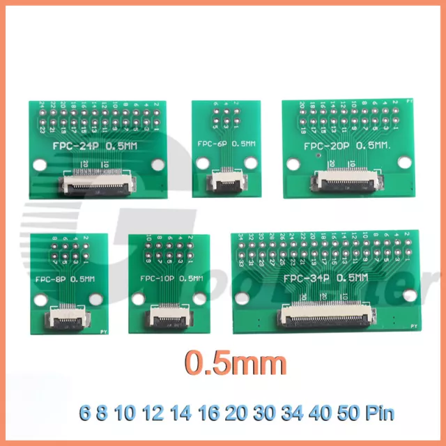 FFC Adapter Platine auf RM 2,54mm | 0,5 mm | 6-40 Adern | Flachbandkabel,FPC