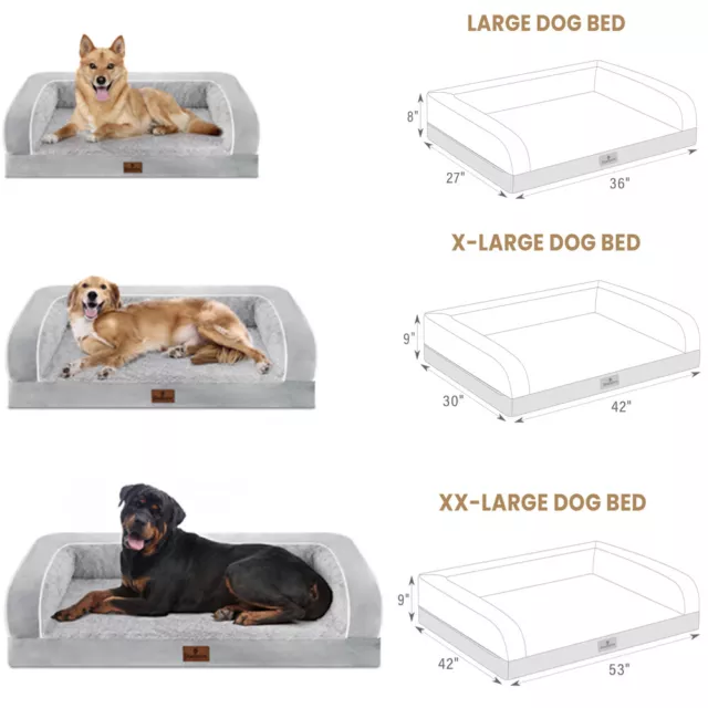 Gray-White Large Jumbo Orthopedic Dog Bed 3Side Bolster Pet Sofa Removable Cover