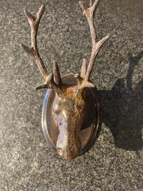 Wall Mounted 21.5cm Bronze Stag Head On 18.7 cm Oval Bronze Plaque