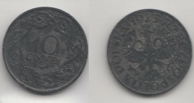13) 1923 * 10 Gr Zink deutsche Besatzung Polen Kat.Fischer Nr.GG 003 (0348)