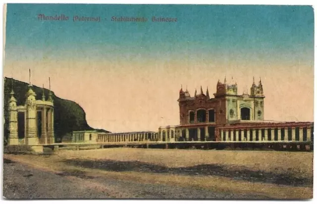CARTOLINA DI PALERMO ,MONDELLO - STABILIMENTO BALNEARE viaggiata 1919