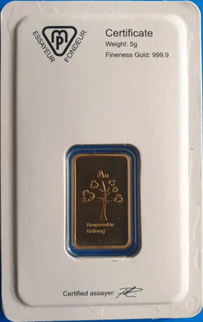 Gold Metalor Switzerland 5 Gram Bar Sealed in Assay ! fine 24-carat !