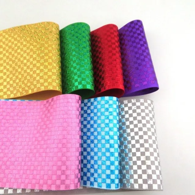 5yards Glitter Lattice Bronzing Printed Grosgrain Ribbon for Festival Home decor