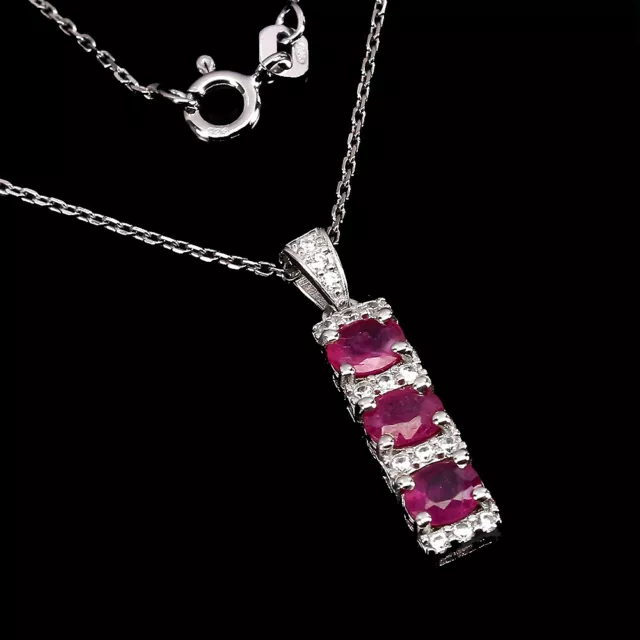 Oval Red Ruby 5x4mm Cz 14K White Gold Plate 925 Sterling Silver Necklace 18 Ins