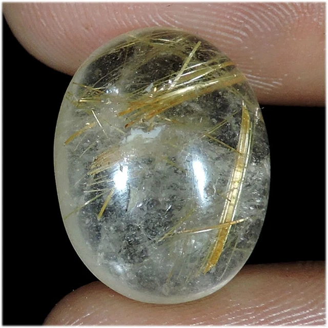 14.00 Carat Naturel Doré Rutile Quartz Forme Ovale Cabochon Desseré Gemme f263