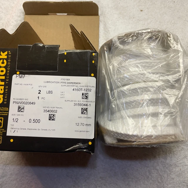 Garlock Style PM-7 PTFE Packing.  2lbs. 41607-1232 1/2” - .500. Sealed.