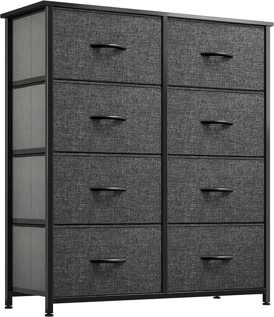 YITAHOME Fabric Dresser for Bedroom, Tall Storage 8 Dresser, Black Grey