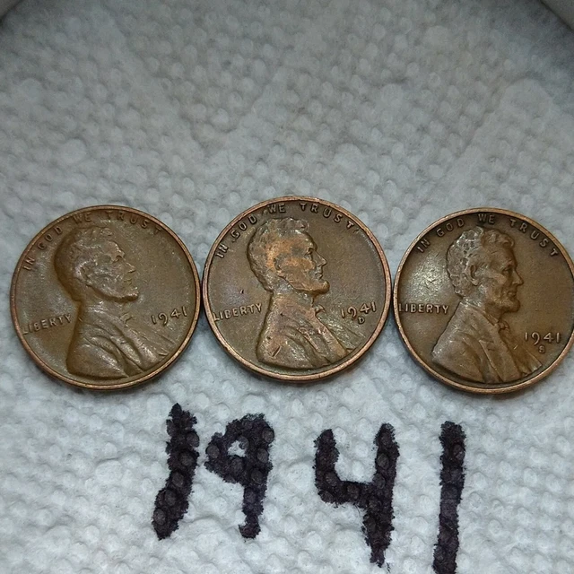 1941 P S D Lincoln Wheat Cents/ Penny    Set of 3 Coins Lot