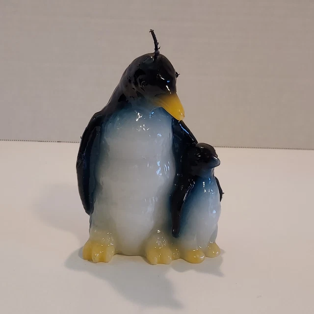 Penguin Mom & Baby Glossy Wax Candle Aquatic Flightless  Birds Figure 6"