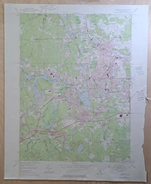 Crompton Quad, RI Coventry East Greenwich 7.5 ser. VTG USGS Topo Map 1975