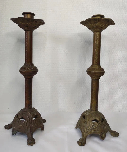 Ancienne Paire De Bougeoirs En Bronze H 32 Cm Début 20 Ème siècle déco intérieur