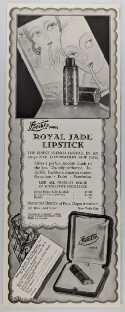 Bertie's Paris Royal Jade Lipstick Makeup Jade 1920s Theatre Mag Ad ~4.5x11.5"
