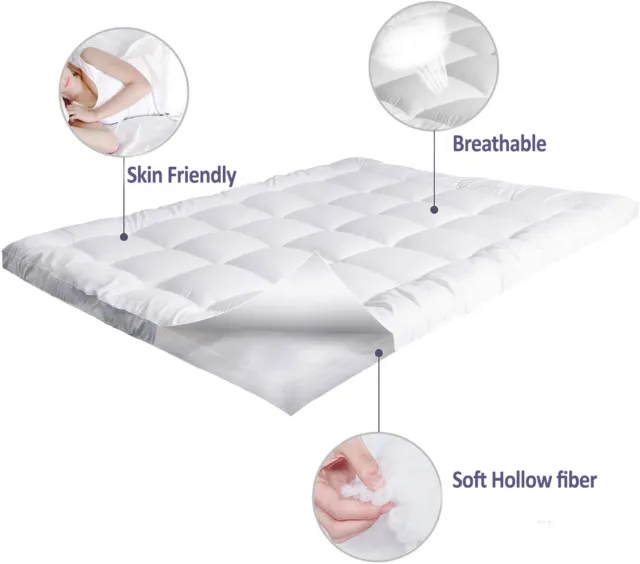 Luxury Mattress Topper Breathable Box Stitched Fitted Ultra Soft Hotel Quality