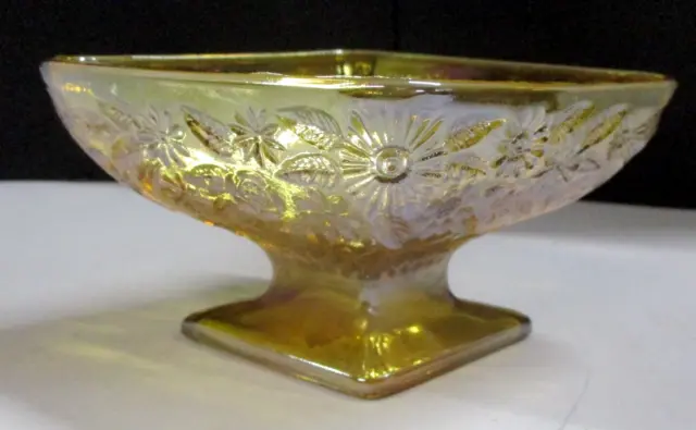 Vintage Amber Carnival Glass Diamond Shaped Bowl