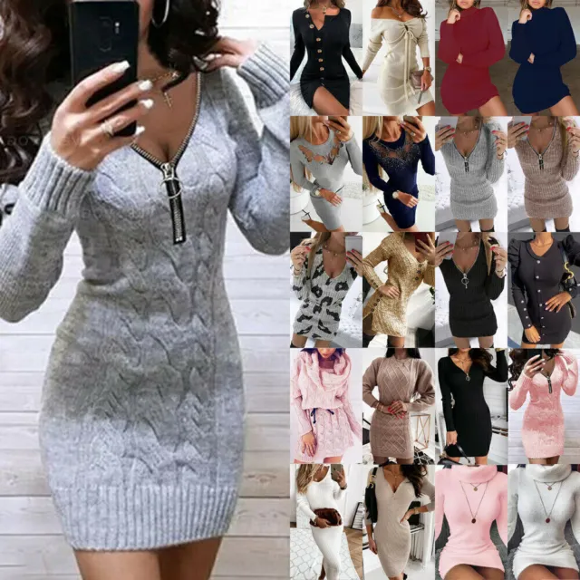 Women's Cable Knitted Jumper Ladies Long Sleeve Tie up Maxi Midi