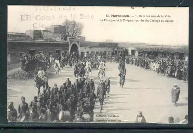 Maroc - Cachet militaire sur carte postale de Marrakech pour la France en 1915