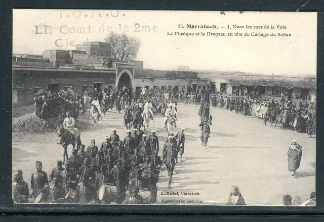 Maroc - Cachet militaire sur carte postale de Marrakech pour la France en 1915