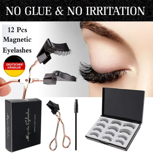 12x Magnetische Wimpern Magnetic Lashes Fake Eyelashes Langlebige with Tweezers