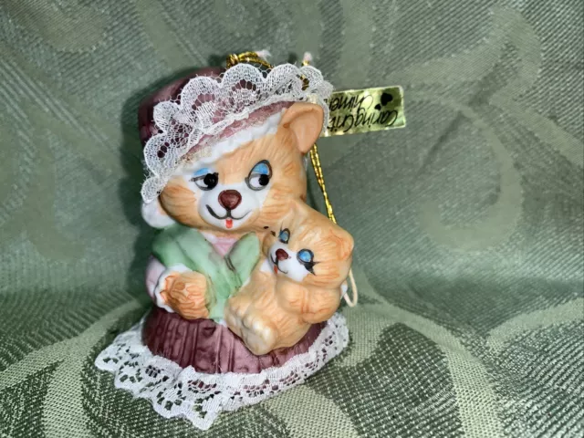 Jasco Caring Critter Chimers Bell MOMMY & BABY kitty Bisque Porcelain