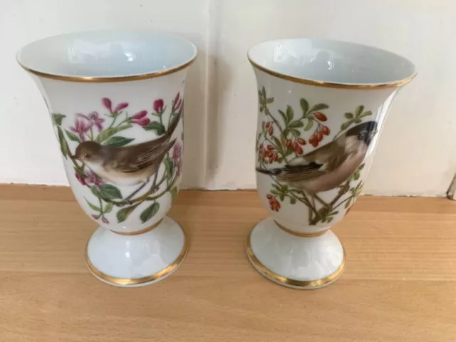 Pair Vintage Oiseaux Chanteurs Porcelain Vase Vases Urns 1981 Birds