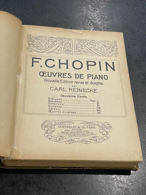 Livre Partition Musique ancien F Chopin Œuvres De Piano Carl Reinecke