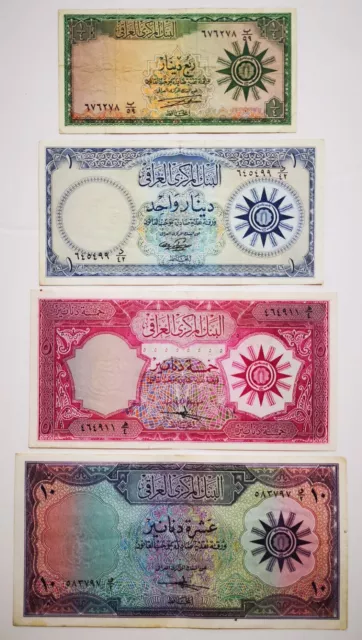 Iraq Set 4 Banknotes 1/4-1-5-10 Dinars 1959 , P#51b,53b,54a,55a  Rare (Lot 2)