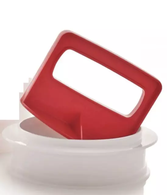 Tupperware Hamburger Press & Ring Set Red and White One Sheer Keeper Brand New