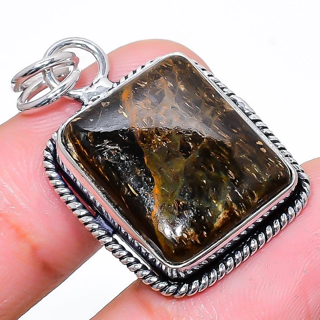 Bronzite Gemstone Handmade 925 Sterling Silver Jewelry Pendant 1.42"