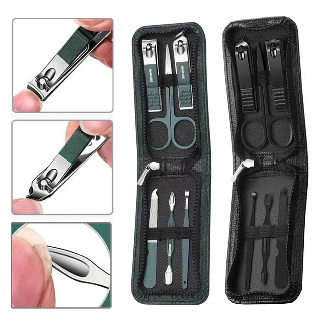 6 St.Tragbar Luxus Maniküre Set Pediküre Sets Schwarz/Grün Nagelknipser
