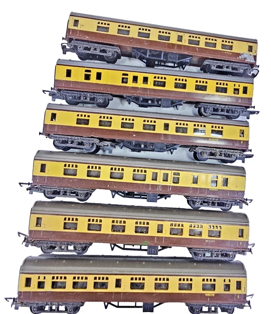 RACK OF 6 Tri-ang TT Coaches GWR Brown & Cream With Numbers W15773 ...