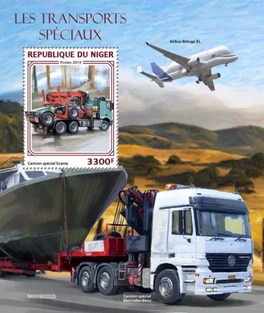 Niger 2019 MNH Special Transport Stamps Trucks Scania Mercedes-Benz Airbus 1v SS