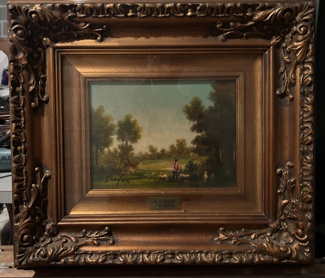 dipinto olio su tela raffigurante PAESAGGIO CON PASTORE