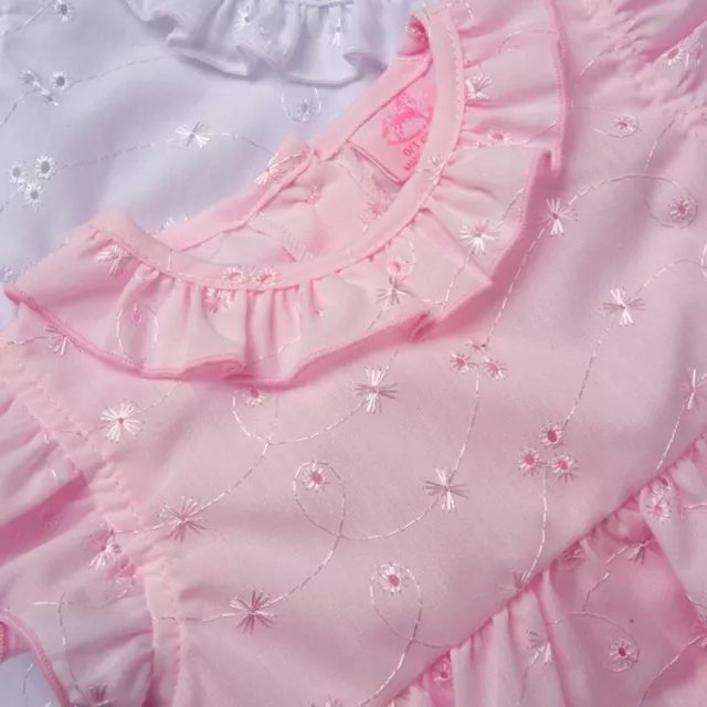 Baby Girls Romper All in One ~ Frilly Broderie Anglaise Lace ~ White Pink ~ abg 2