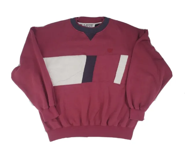 Men's Vintage Lavon Sports Wear Red White Blue Colorblock Pullover Sweatshirt M