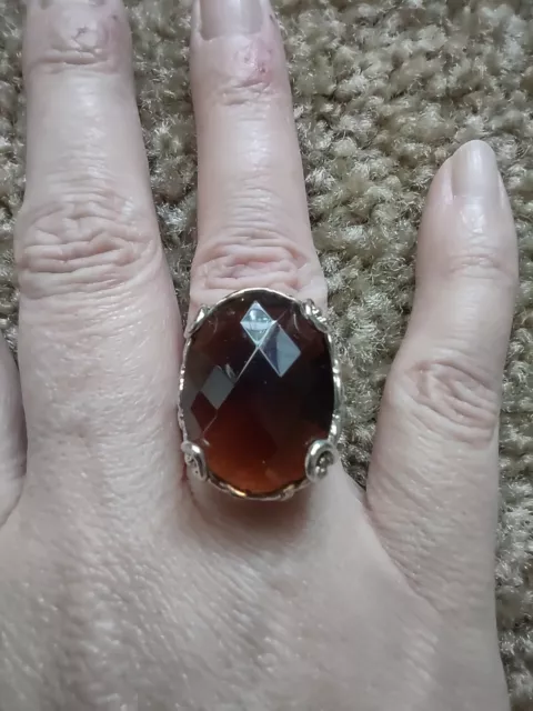 Avon Vintage Faux Smoky Quartz Large Statement Ring Size 7