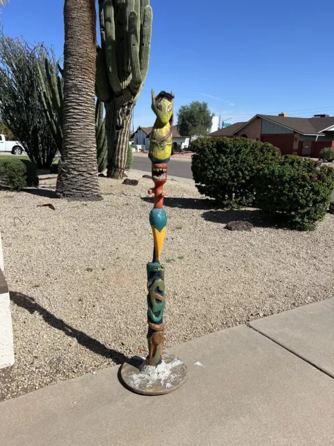 Vintage 67" Hand Carved And Painted Wood Folk Art Totem Pole