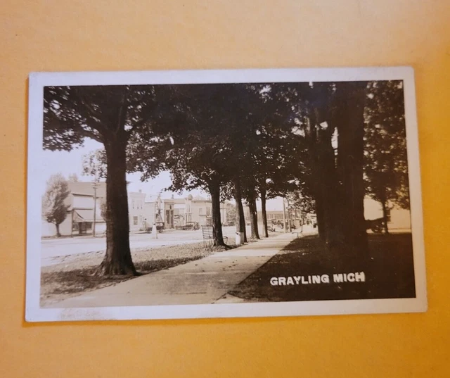 RPPC Street Scene Town View Grayling Michigan Crawford County MI Postcard