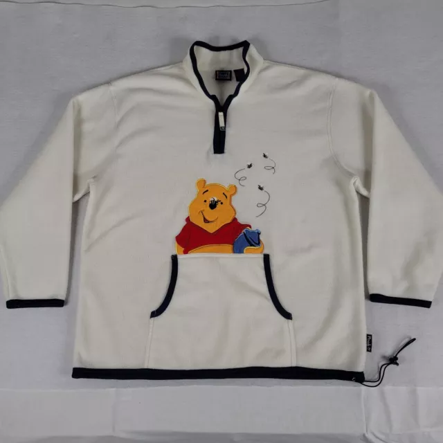 Vintage Disney Winnie The Pooh Bear Sweater Fleece Men XL White Blue Jerry Leigh