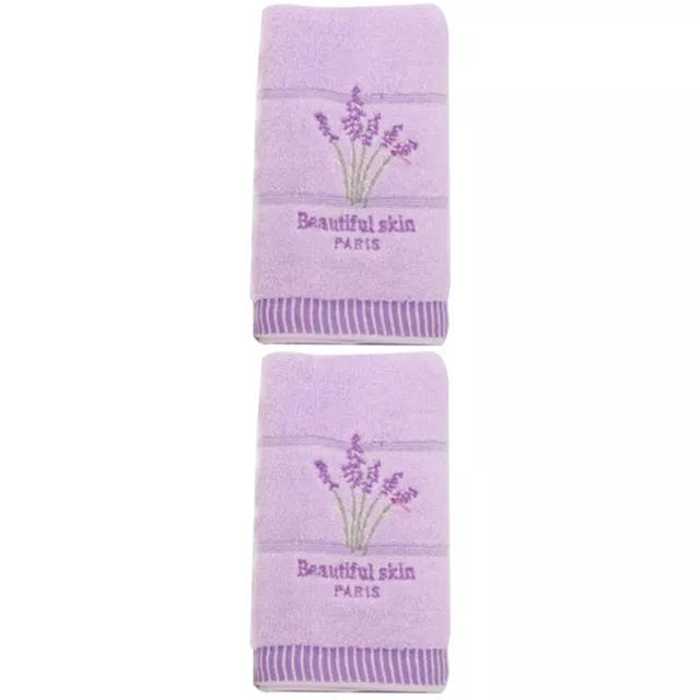 2pcs Cotton Bath Towels Lavender Embroidery Towel Fast Drying Water Absorption