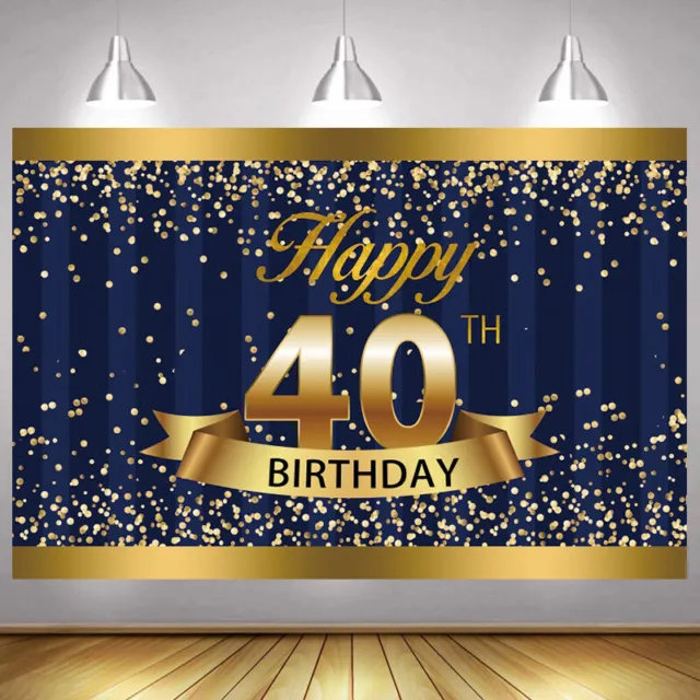 40th Backdrop Men Women Gold Happy Birthday Party Forty Photo Background Banner