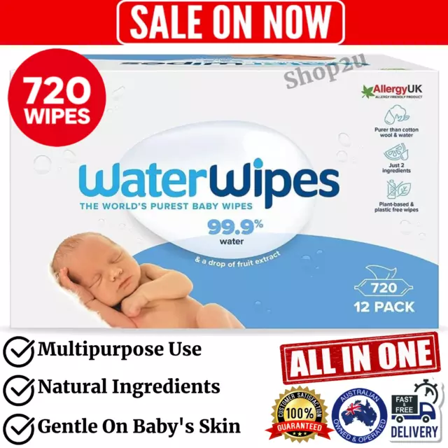 WaterWipes Unscented Baby Wipes, Sensitive and Newborn Skin, 12 Packs (720  Wipes) 