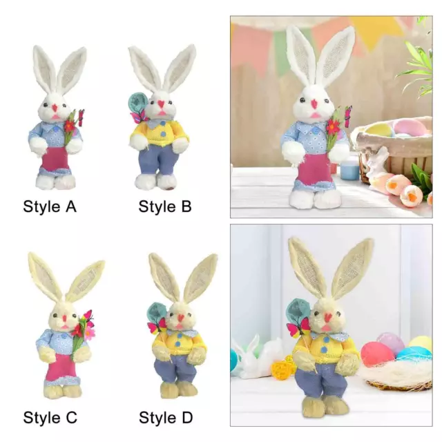 Easter Straw Bunny with Flower Art Crafts for Tabletop Office Decoration