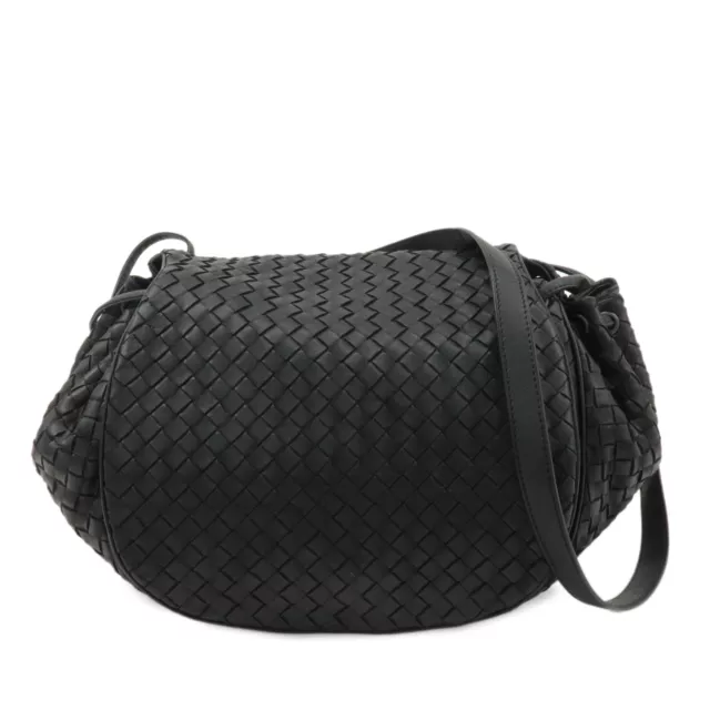 Authentic BOTTEGA VENETA Intrecciato Leather Shoulder Bag Black 245342 Used F/S