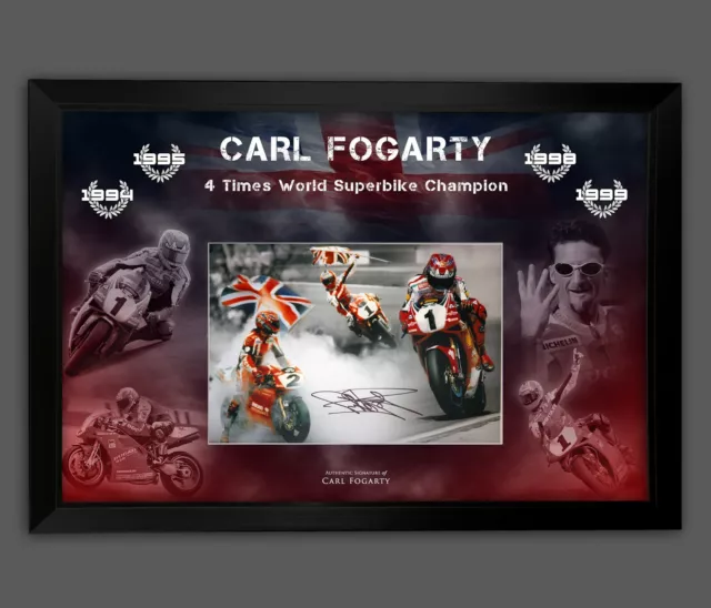 Carl Fogarty Signed Superbikes 12x16 Photograph In A Picture Mount Display
