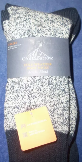 NWT 2 Pairs "CROFT & BARROW" Men's size 10-13 Navy Cold Weather Work Boot Socks