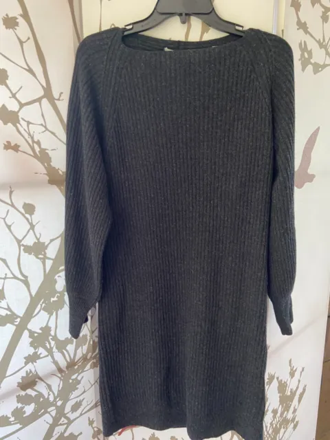 $395 Vince Ribbed Long-Sleeve Wool-Cashmere Dress, Heather GRAY SZ S